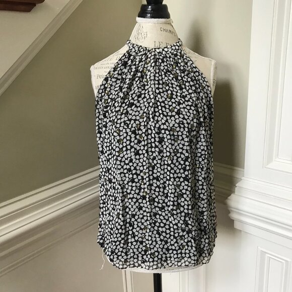DVF Halter Neck Silk Print Blouse Top Shirt Womens Small Black White Beaded Gems - Picture 4 of 14